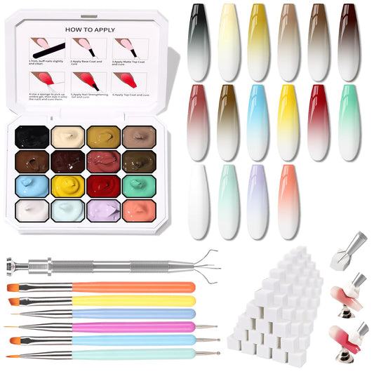 Karroy sponges pat gel nail polish palette creating seamless 16-color ombre gradients