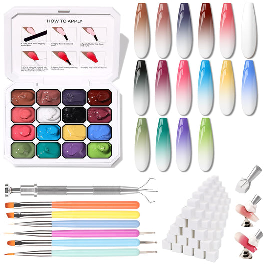 Karroy Sponges Pat Gel Nail Polish Palette color deck for seamless ombre gradients.