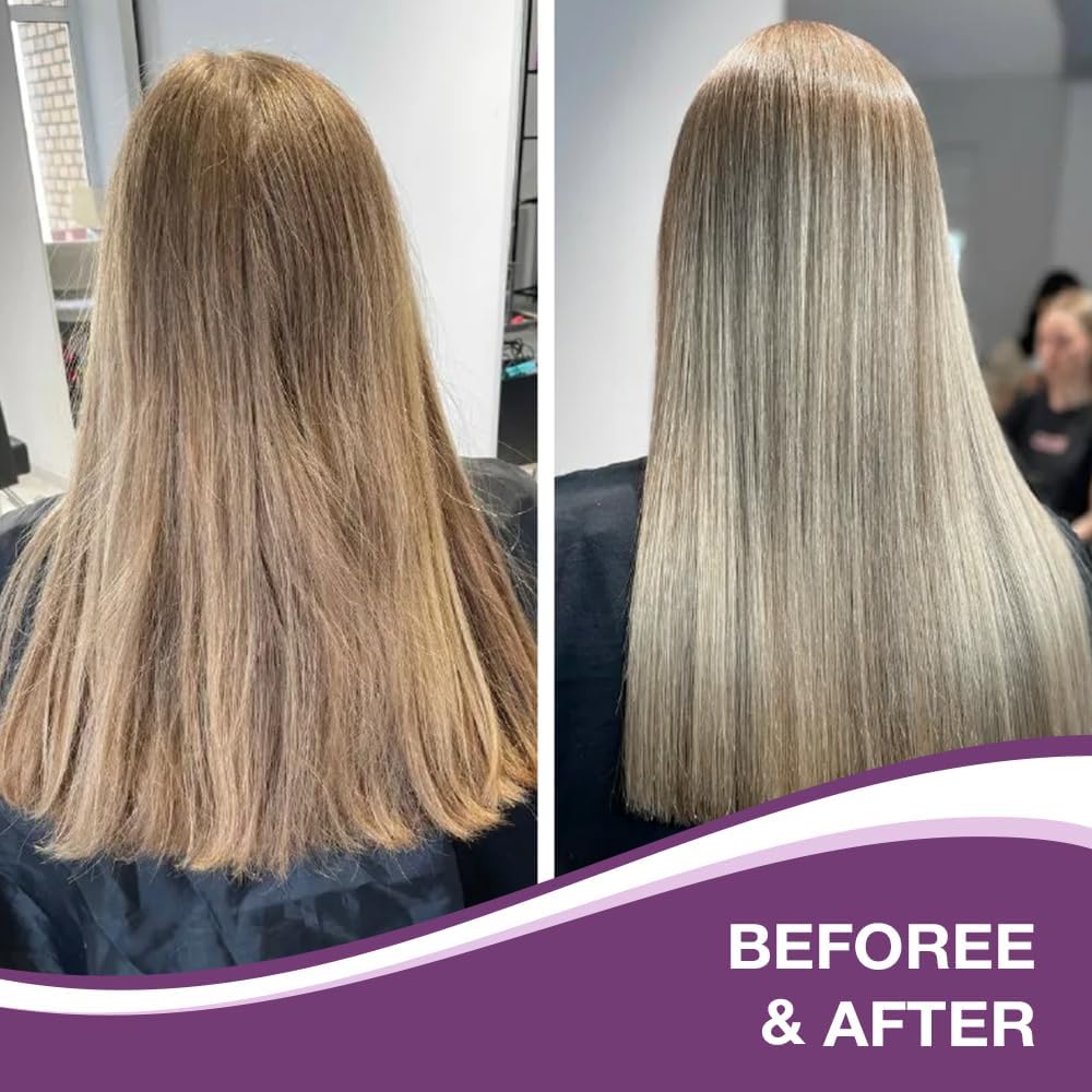 Karseell purple mask gives glossy finish on silver hair for refreshed tone.