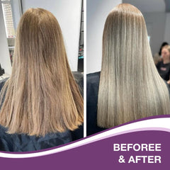 Karseell purple mask gives glossy finish on silver hair for refreshed tone.