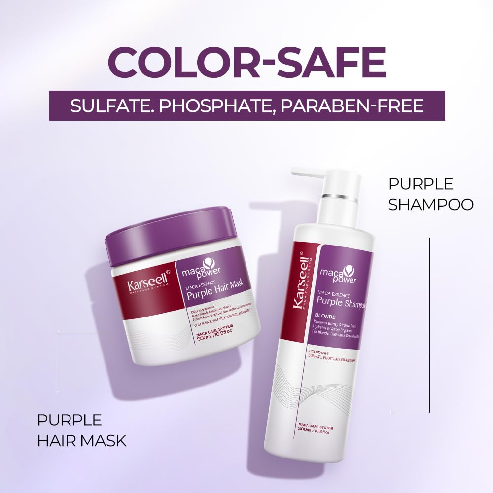 Karseell maca power purple set box shows dual color-care solution for hair.