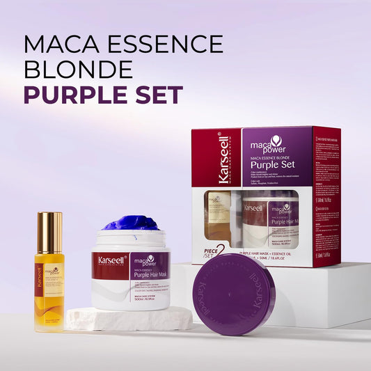 Karseell Purple Hair Mask bottle back label explains usage and precautions.