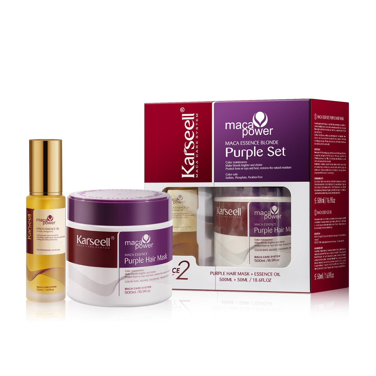 Karseell Purple Hair Mask bottle front highlighting brass-neutralizing formula for blonde tones.