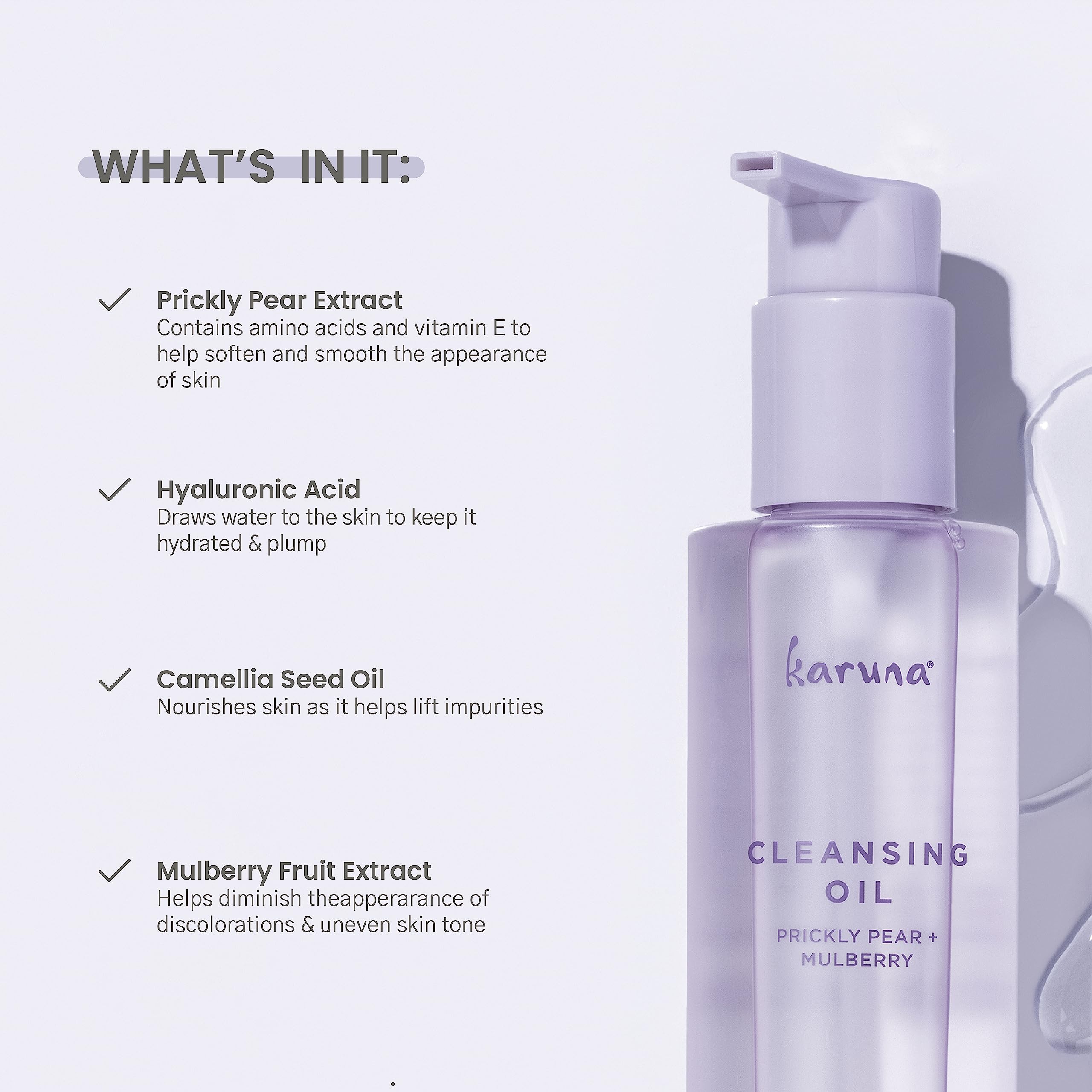 Karuna camellia oil formula nourishes while cleansing for all skin types