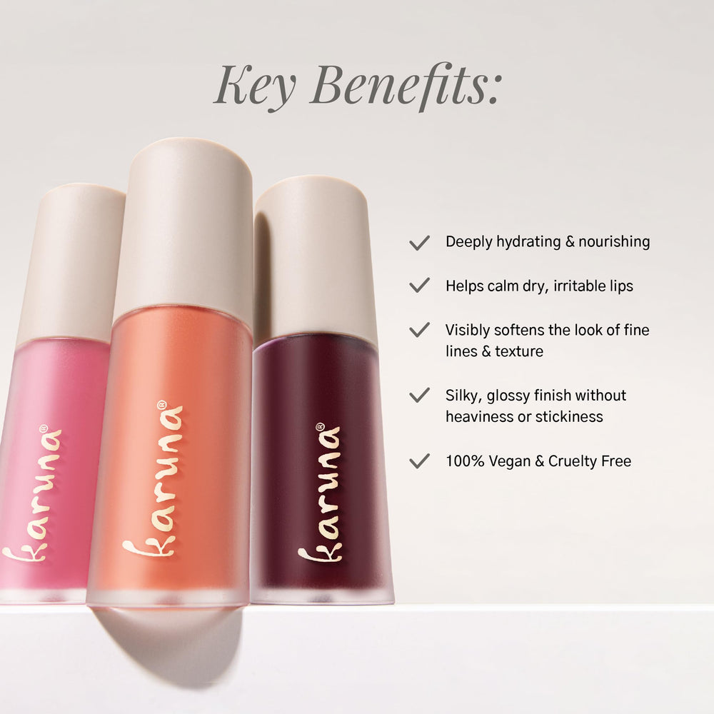 Karuna Coconut Camellia oils arrangement signals nourishing antioxidants.