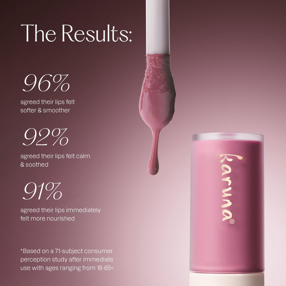 Close-up swatch of Karuna Dream reveals glossy, hydrating color.
