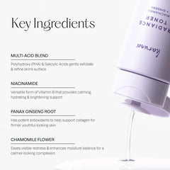 Label close-up highlighting Niacinamide and Red Ginseng for balanced tone.
