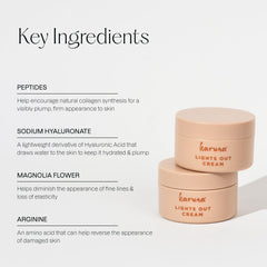 Karuna Lights Out Cream in night routine scene suggesting calm restorative sleep care.