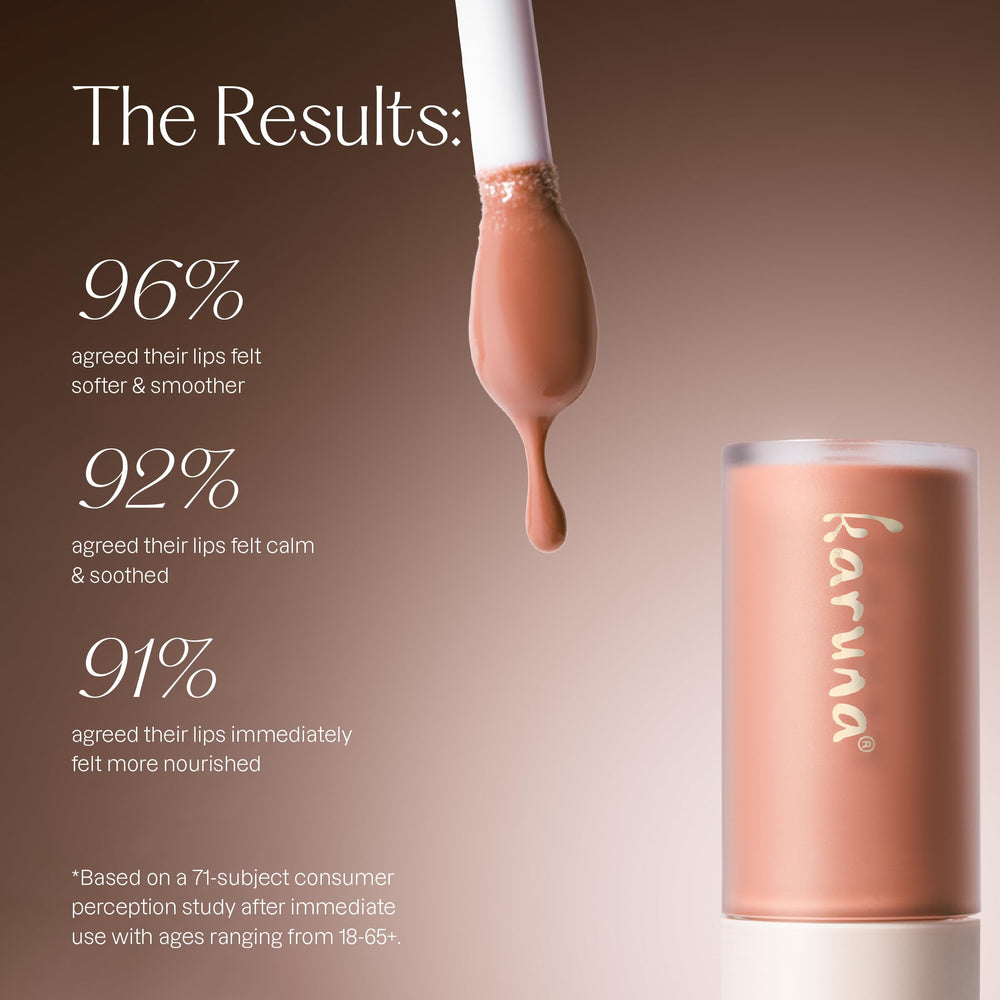 Karuna Meadowfoam and Jojoba lip oil highlights nourishing ingredients.
