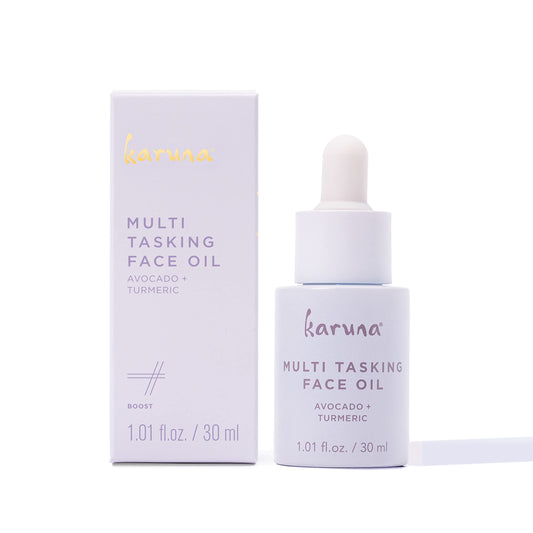 Karuna Skin Multi Tasking Face Oil bottle pour offers quick hydration and a natural glow