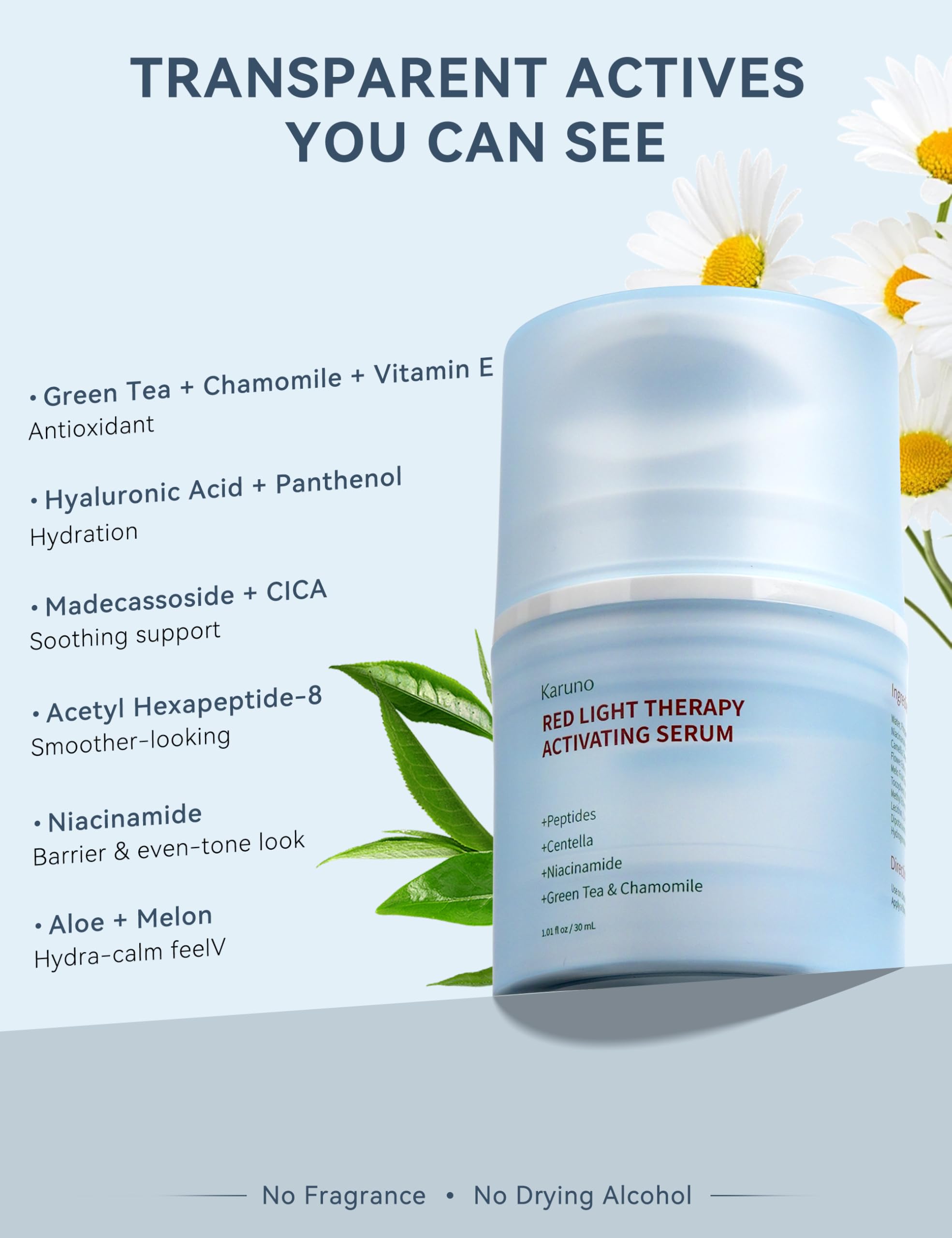 KARUNO Activation Serum applied to face, ready for LED session prep