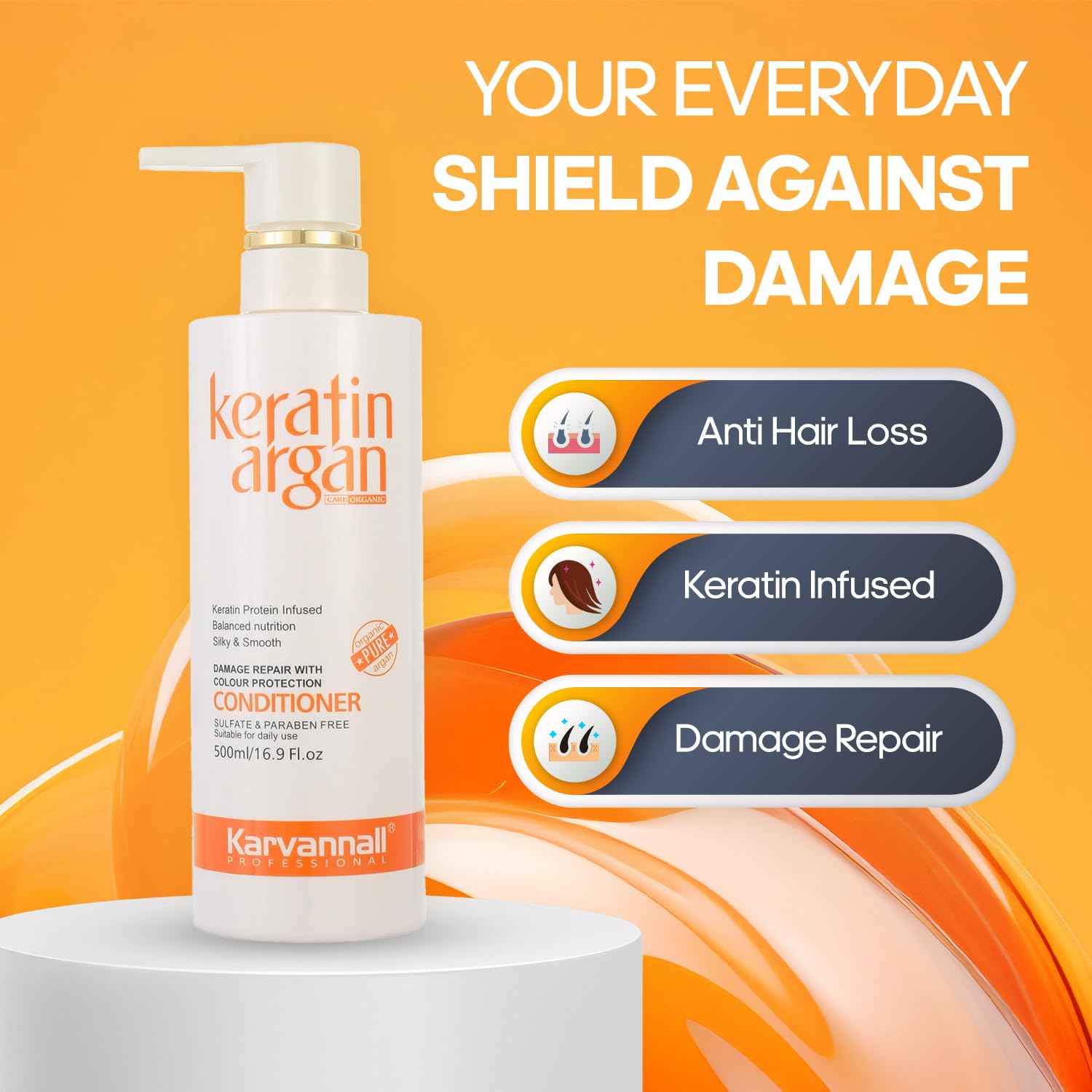 Karvannall Keratin Argan conditioner pump allows easy, mess-free application in routine.