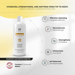 Kashia Beauty Keratin Hair Repair Shampoo label close-up showing sulfate-free formula.