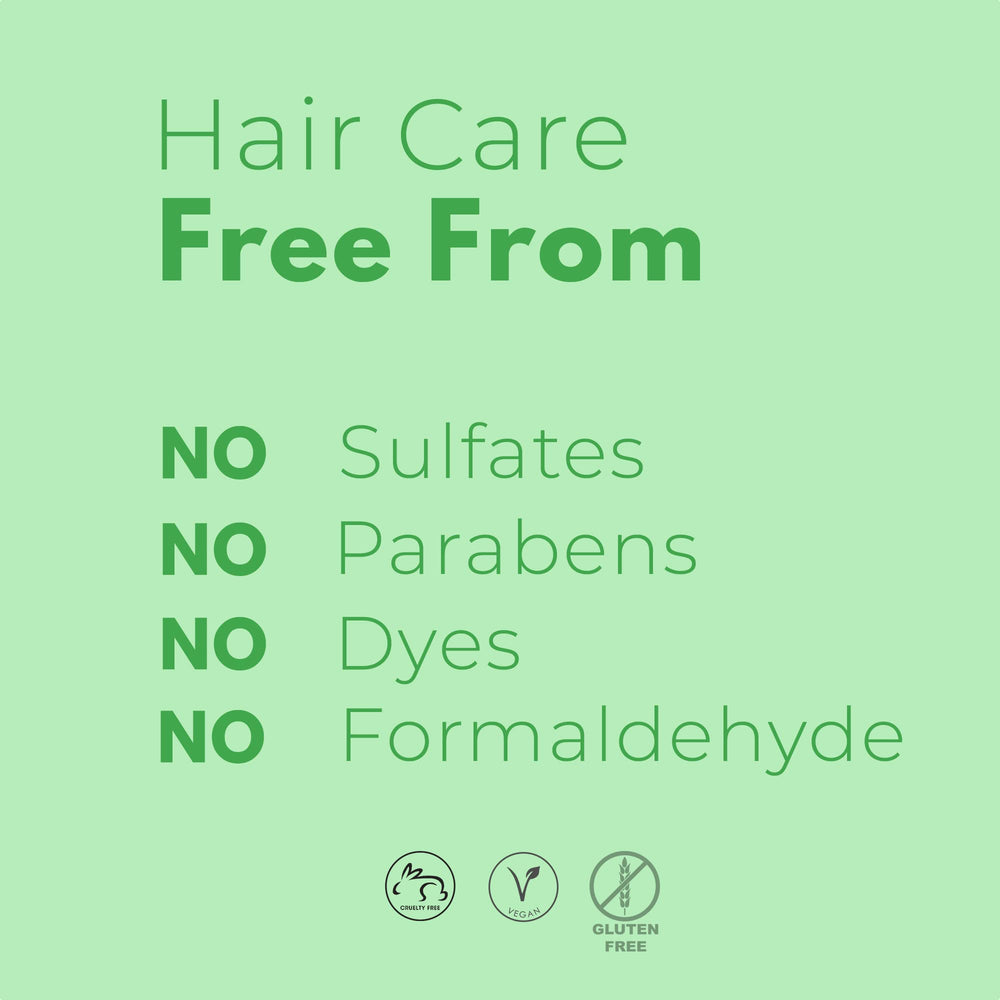 Kashmir Keratin Enriched Shampoo bottle side view emphasizes all hair type compatibility.