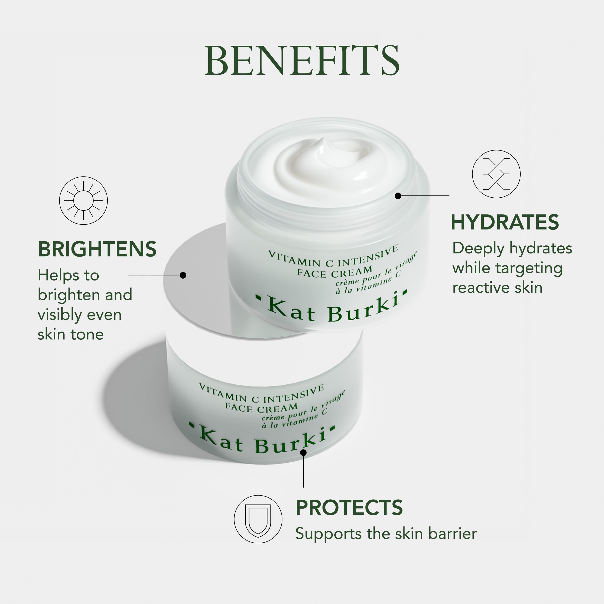 KAT BURKI radiance moisturizer jar close-up showing luminous hydration.
