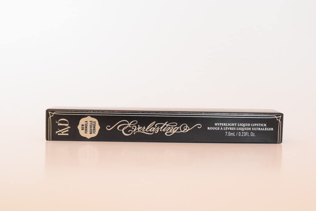 Kat Von D Everlasting Hyperlight lipstick, semi-matte finish, balances matte and gloss for natural drama.