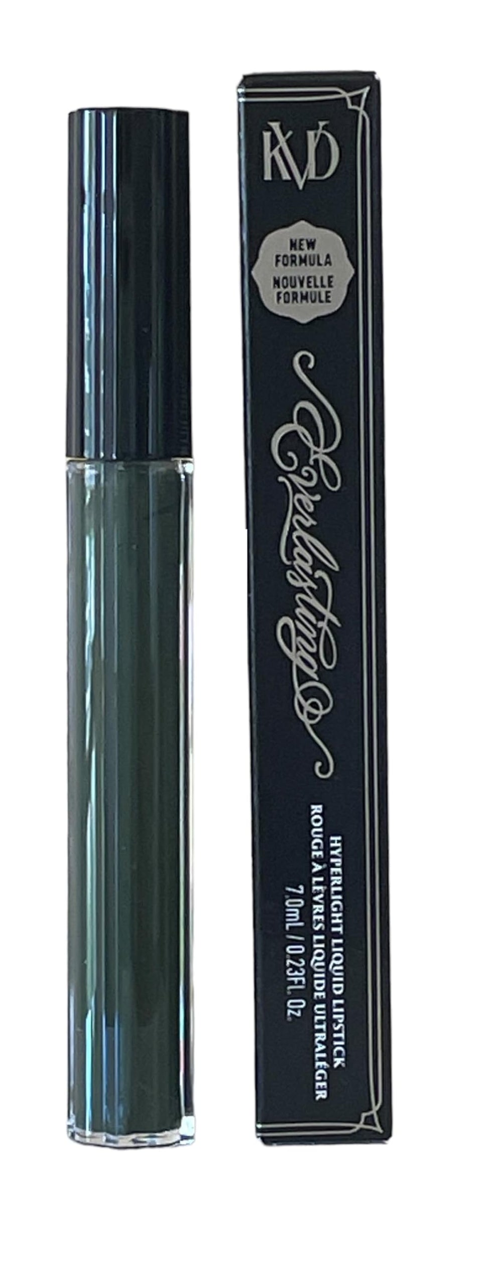 KVD Beauty Everlasting Hyperlight packaging presents vegan lipstick in a sleek design.