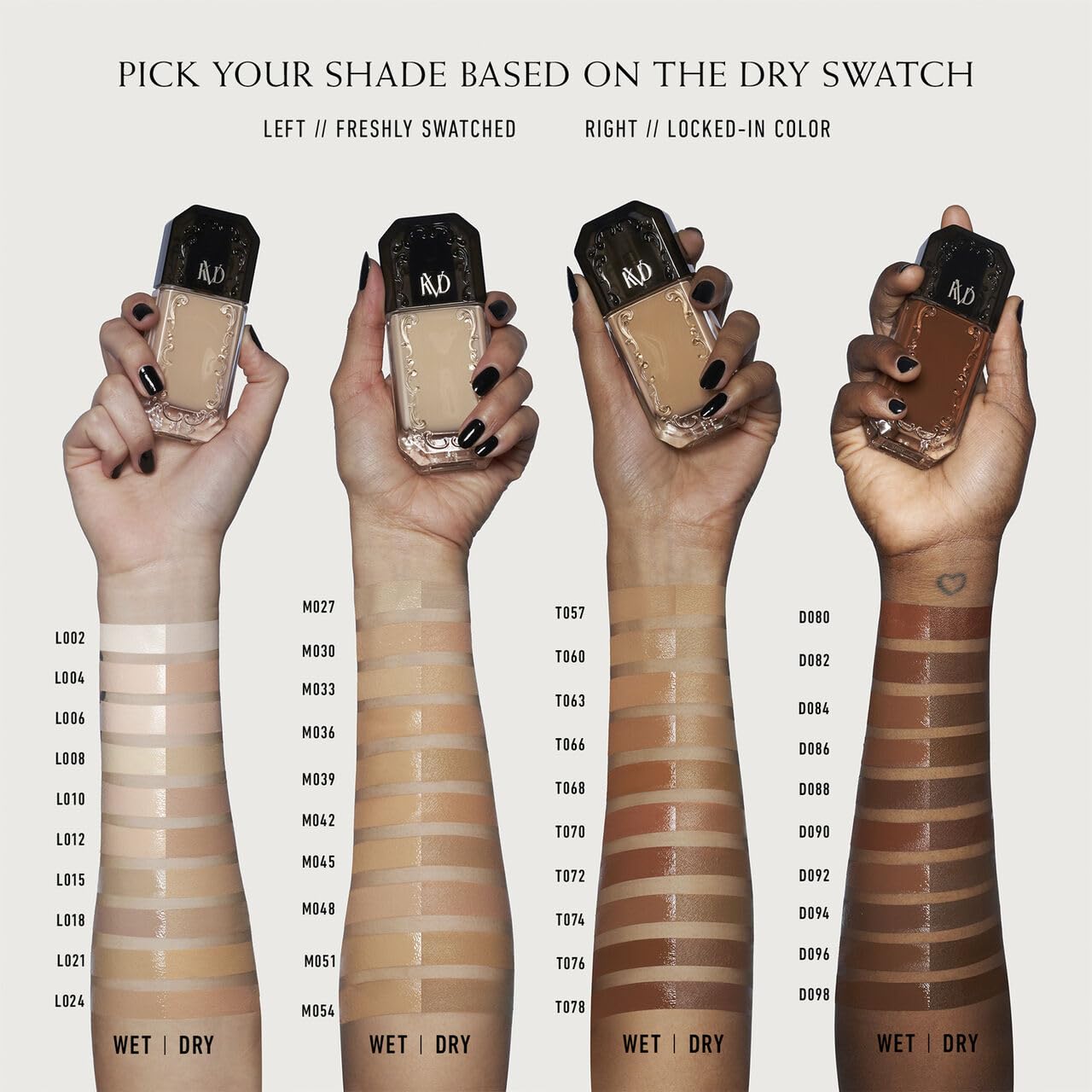 Kat Von D Good Apple Tan 066 arm swatch shows even, breathable color.