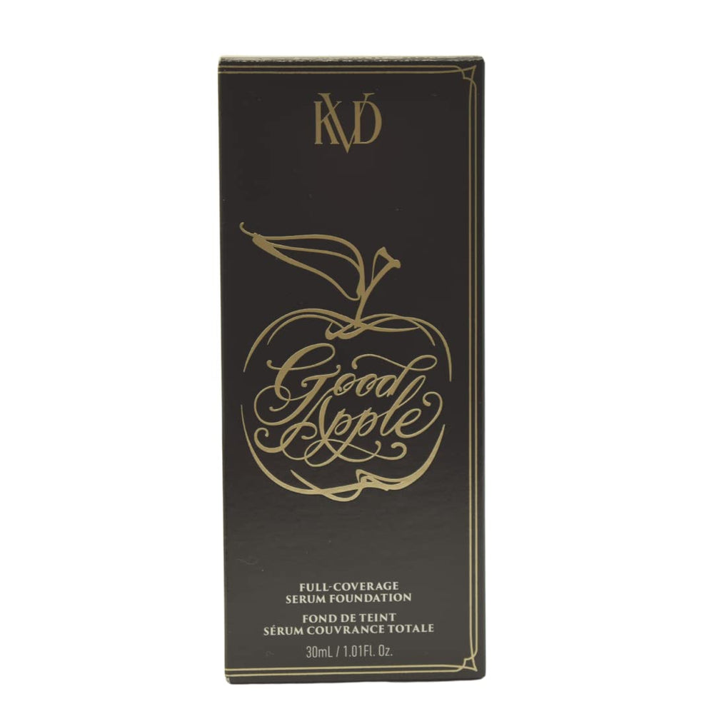 Kat Von D Good Apple Foundation bottle close-up for smooth, full-coverage application.