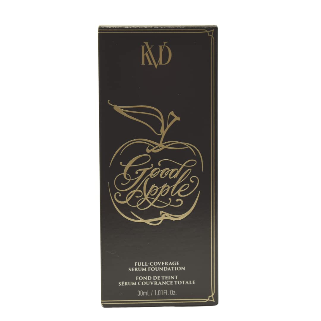 Kat Von D Good Apple Foundation bottle close-up for smooth, full-coverage application.
