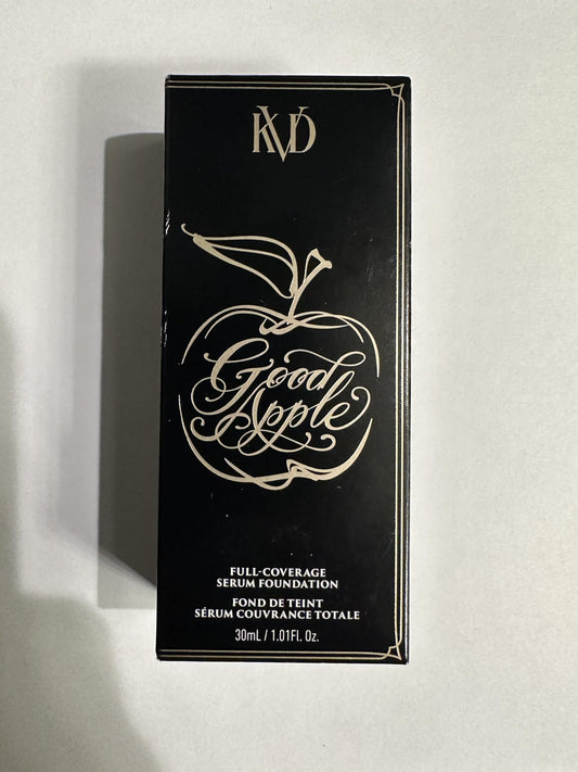 Kat Von D Good Apple swatch on skin demonstrates full-coverage texture.