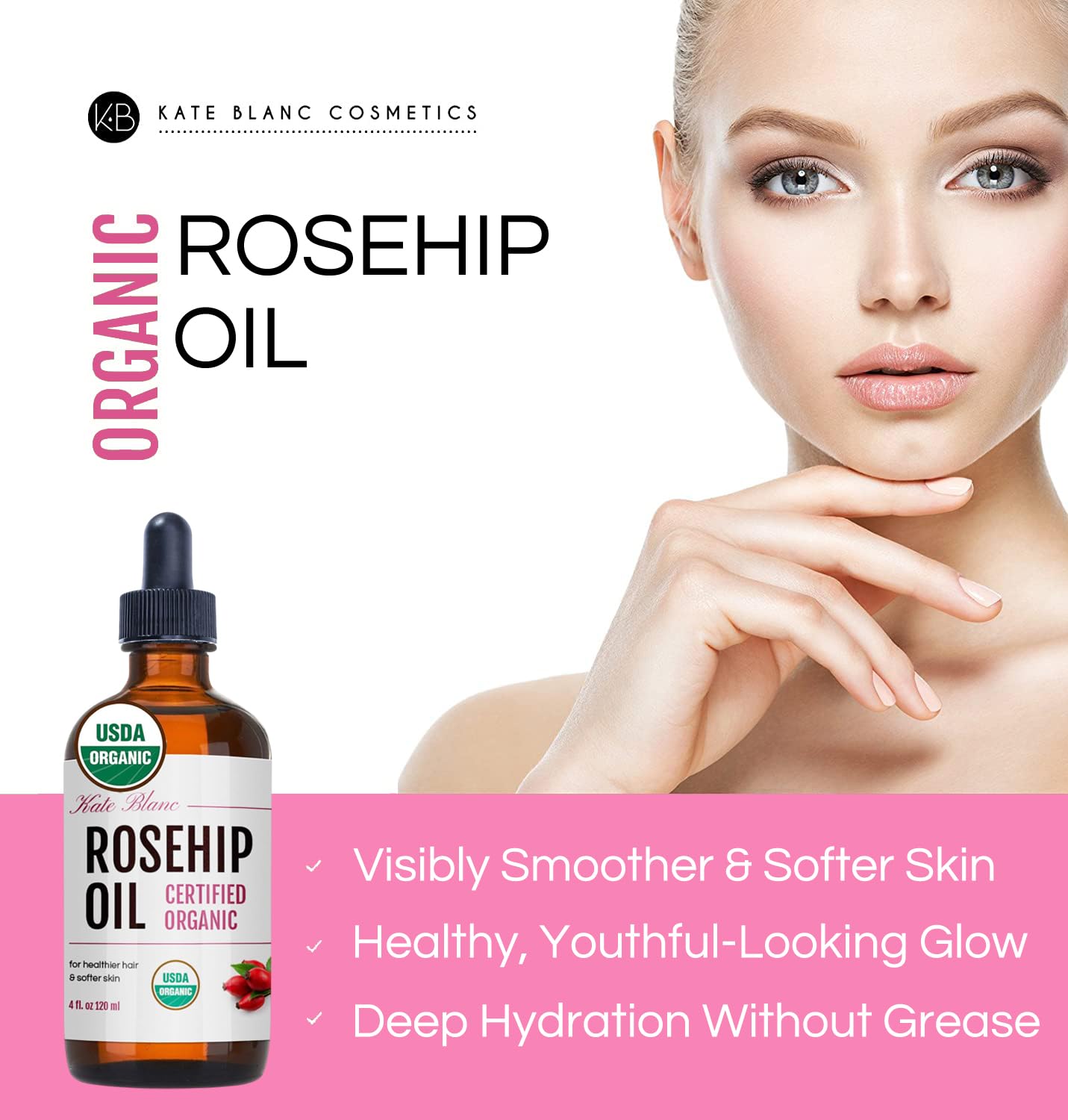 Lightweight Rosehip Oil texture ready for quick absorption.
