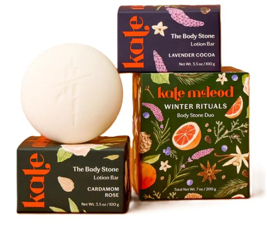 Kate McLeod Lavender Cocoa Body Stone close-up for deep hydration.