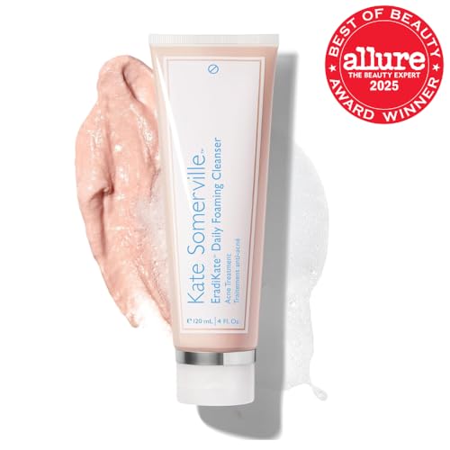 EradiKate foaming cleanser pump-dispense close-up helps clear pores.