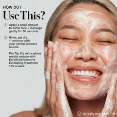 Clinical study badge highlighting Exfolikate Cleanser performance after use.