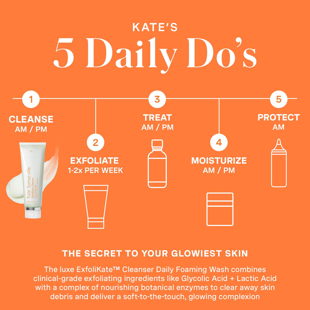 Morning skincare routine with Exfolikate Cleanser for refreshed skin.