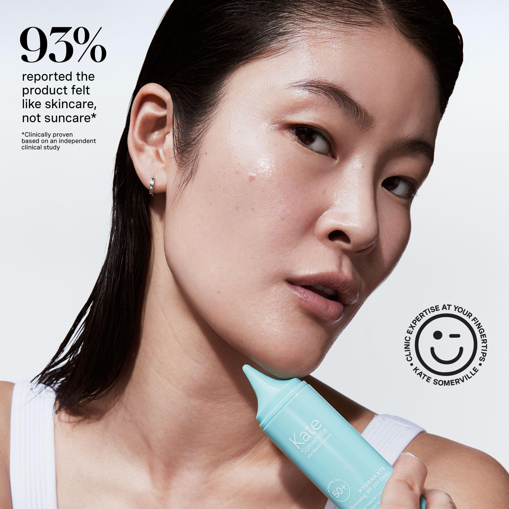 Kate Somerville HydraKate Illuminating Sunscreen Drops face and neck application uses two-finger-length amount