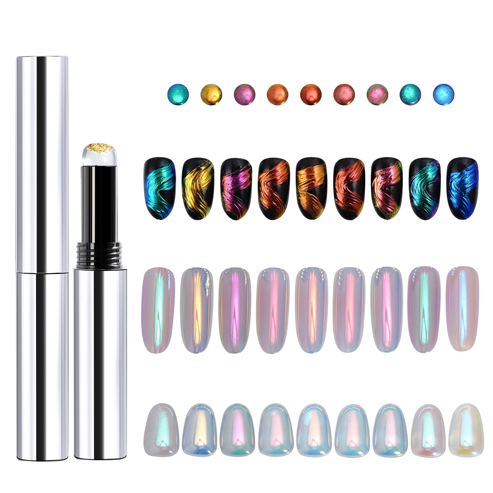 Katfan aurora mermaid effect on light base gel using the powders