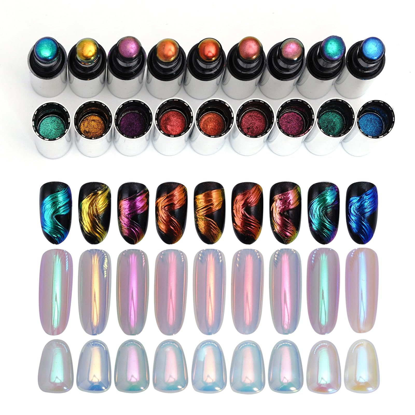 Katfan holographic chrome nail powder set: nine colors for a mirror finish at home