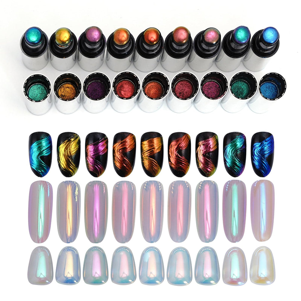 Katfan holographic chrome nail powder set: nine colors for a mirror finish at home