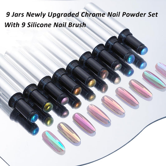 Katfan silicone nail brush included for mess-free chrome powder application