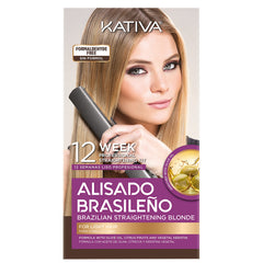 Kativa Blonde Straightening Kit packaging for at-home, salon-grade results.