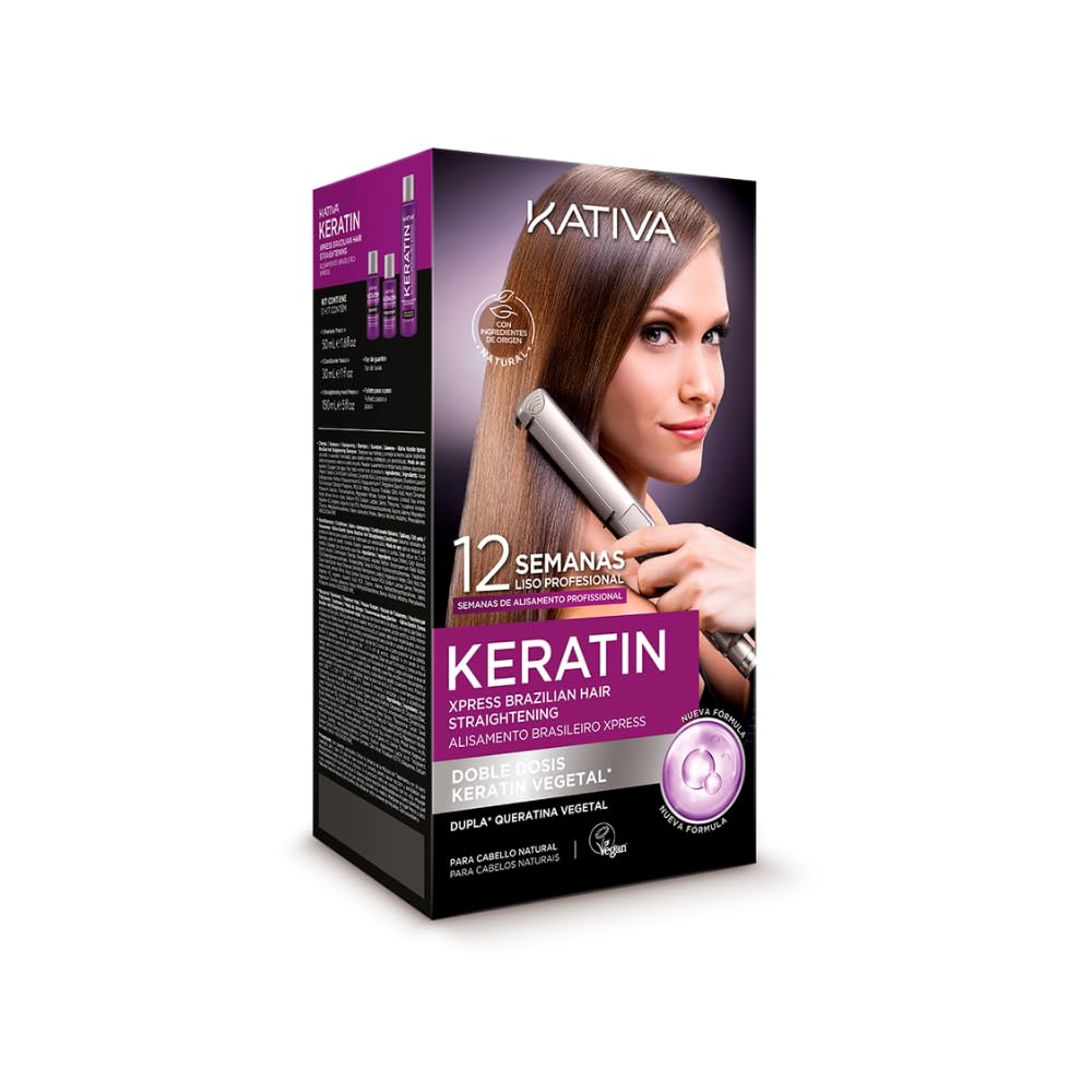Kativa Keratin Express bottle pour showing easy at-home smoothing and frizz control