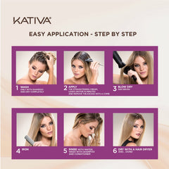 Kativa Straightening Mask bottle highlights professional-grade formula for home use.
