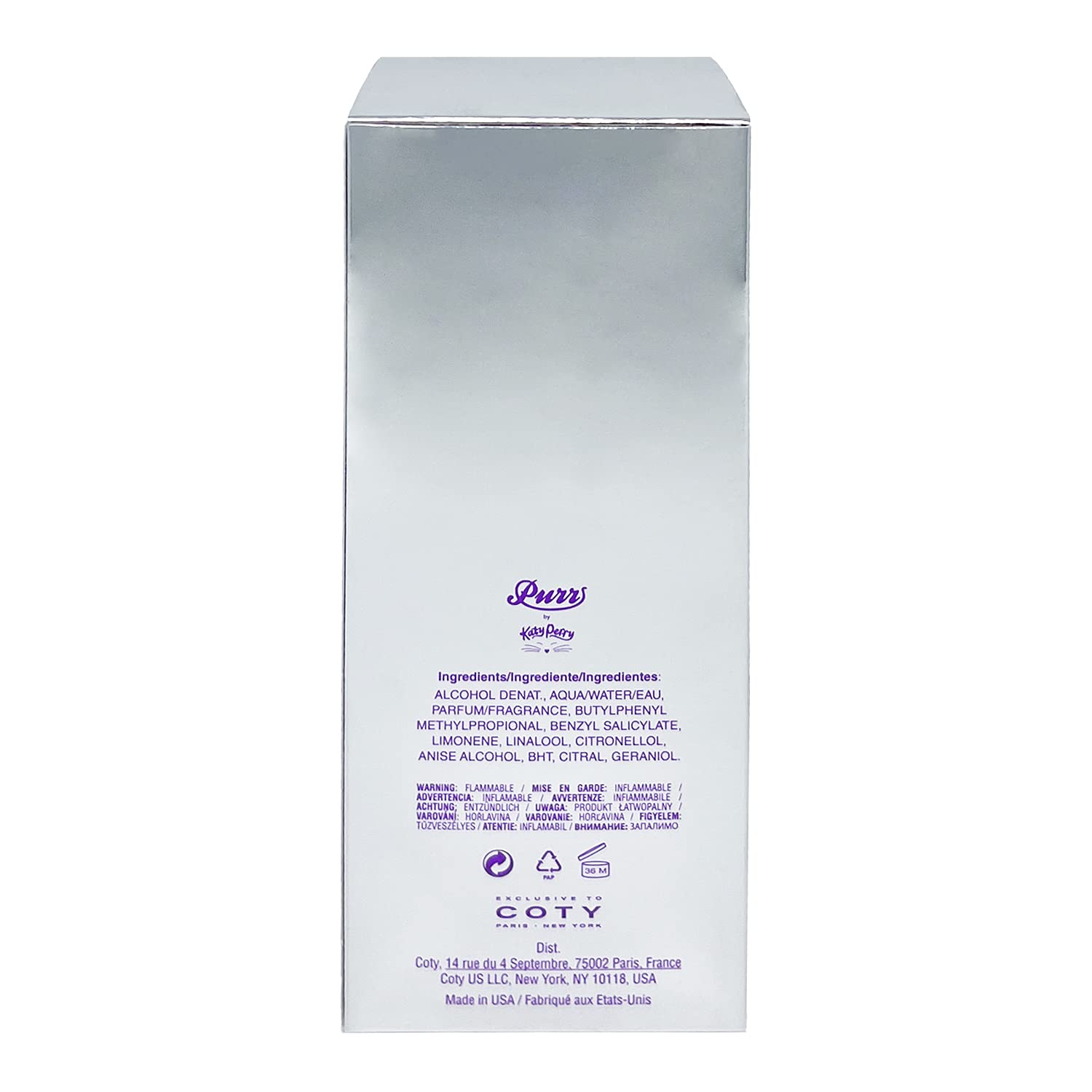 Katy Perry Purr bottle back view with elegant silhouette.