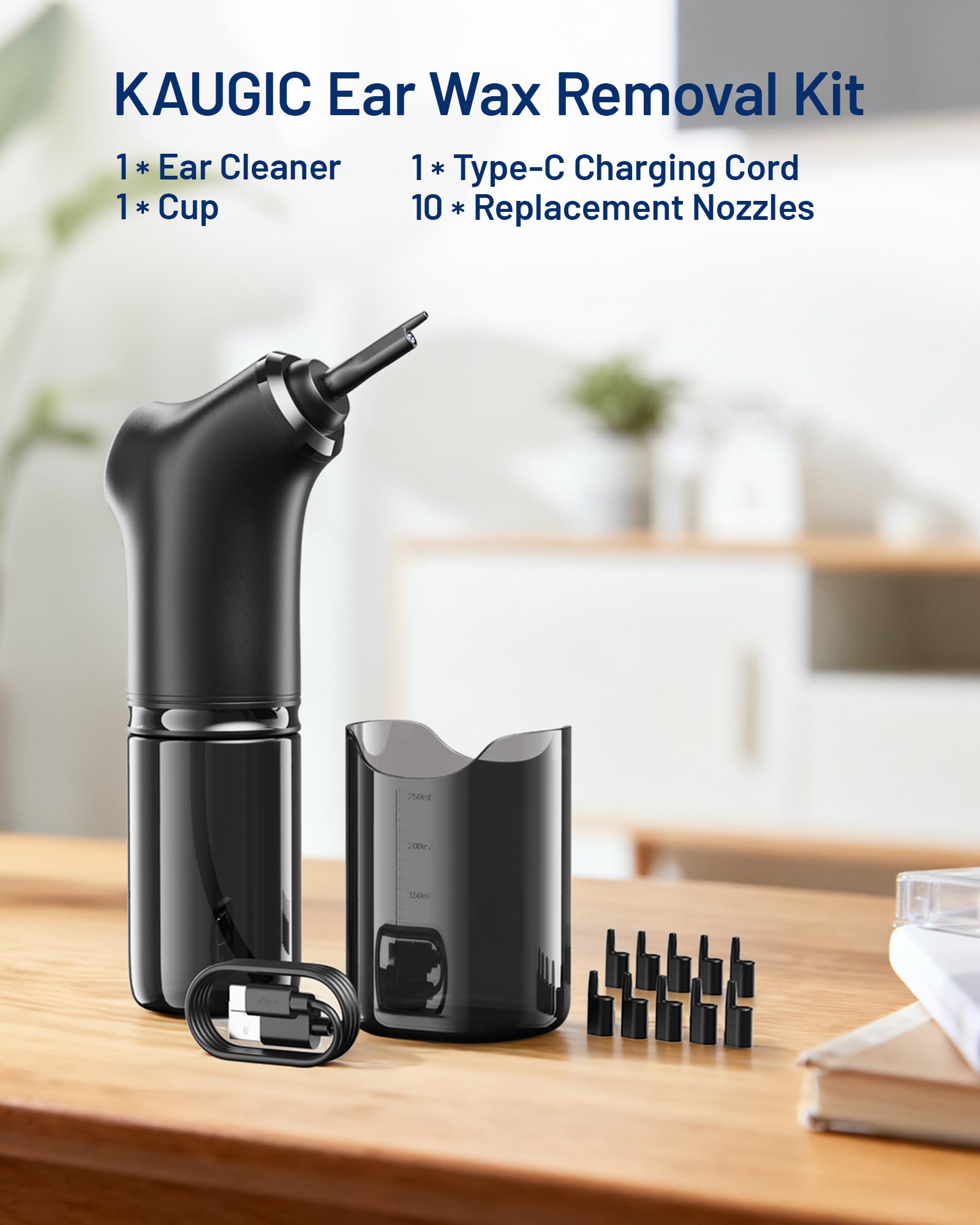 KAUGIC ear basin and accessories organize your cleaning kit.