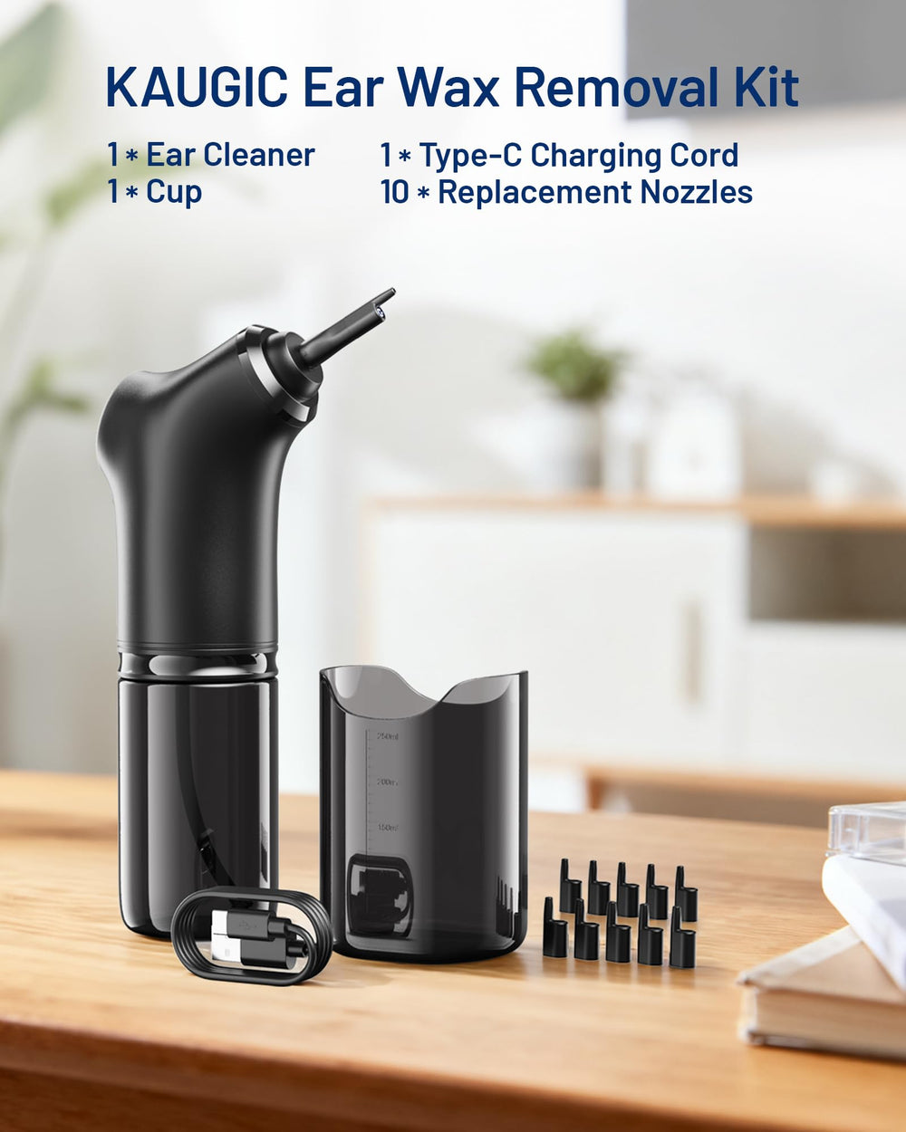 KAUGIC ear basin and accessories organize your cleaning kit.