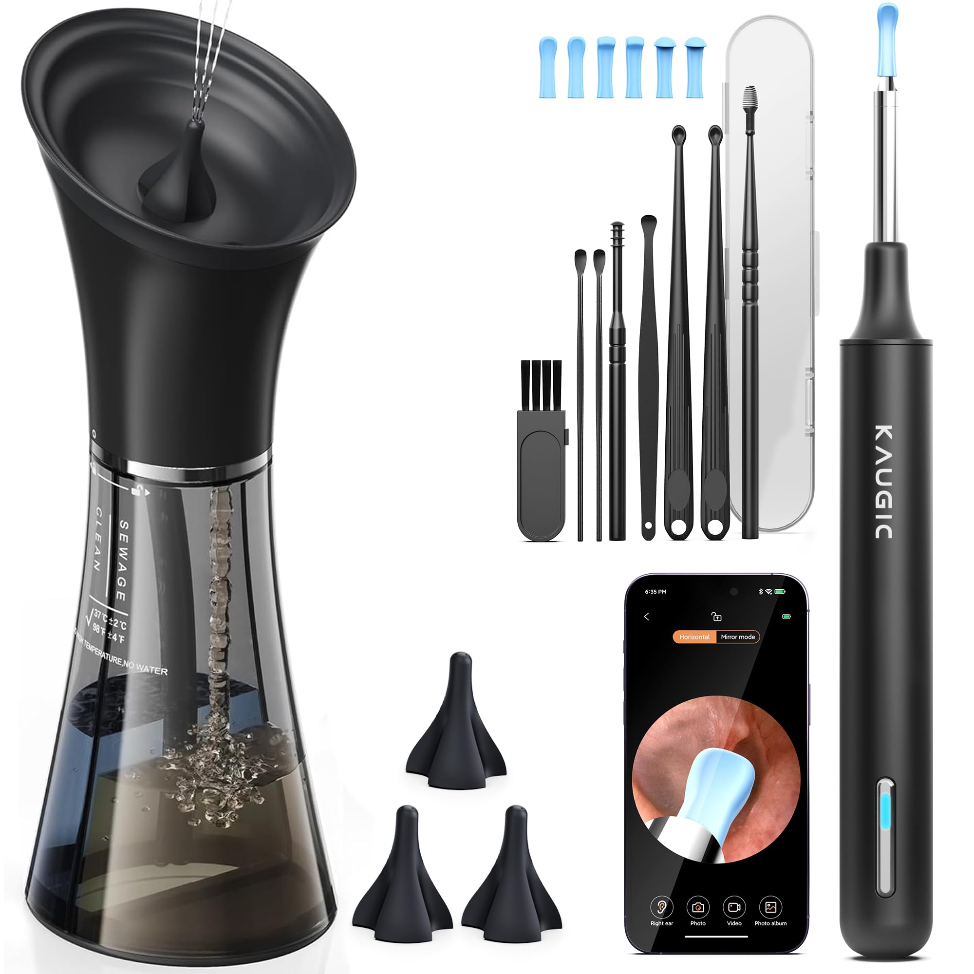 KAUGIC ear wax removal kit shows live camera view guiding precise cleaning
