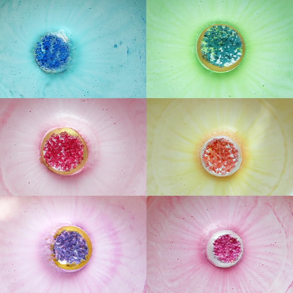 Vibrant colors and fizz reveal geode-inspired bath gems.