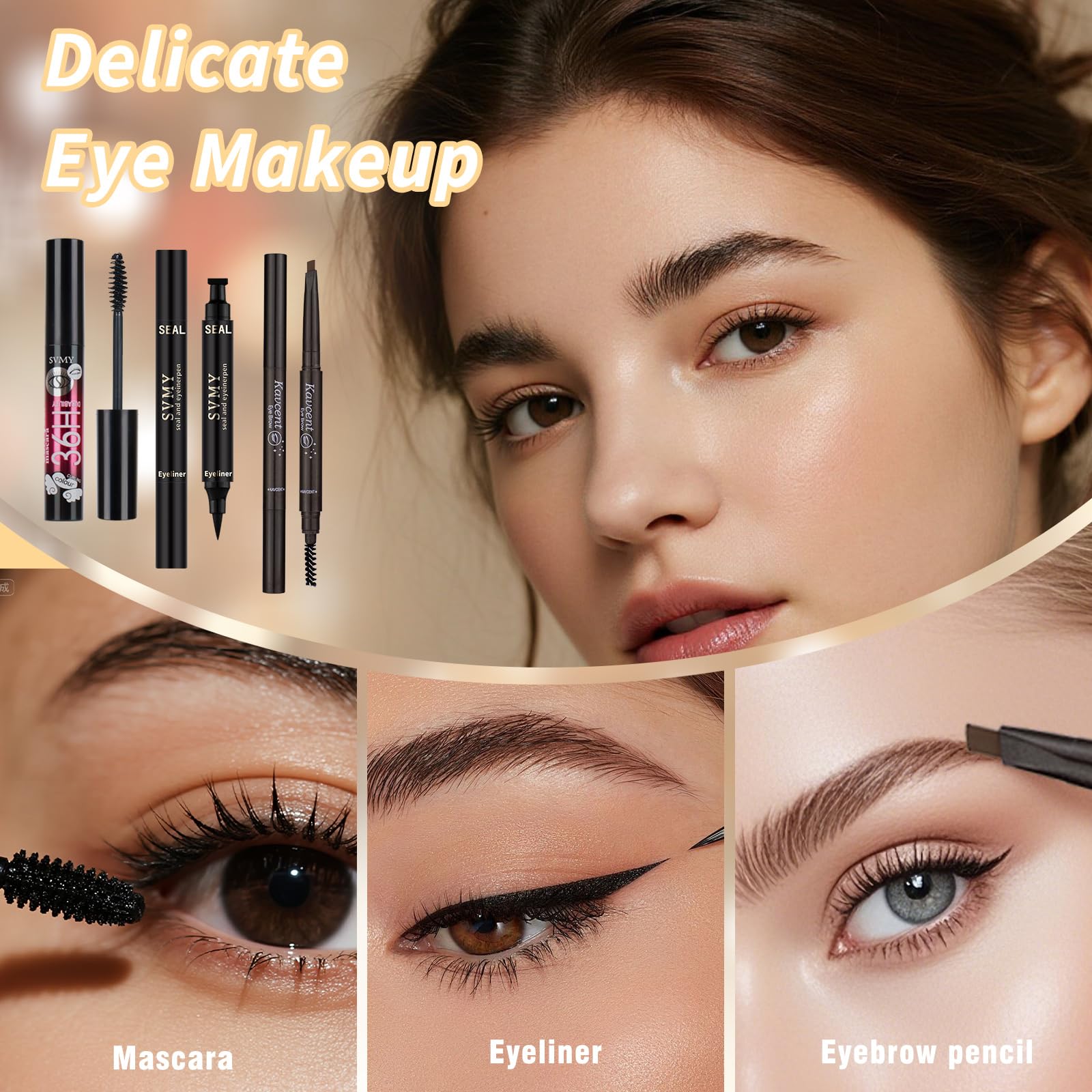 KAVCENT eyebrow pencil and eyeliner for lasting eye definition.