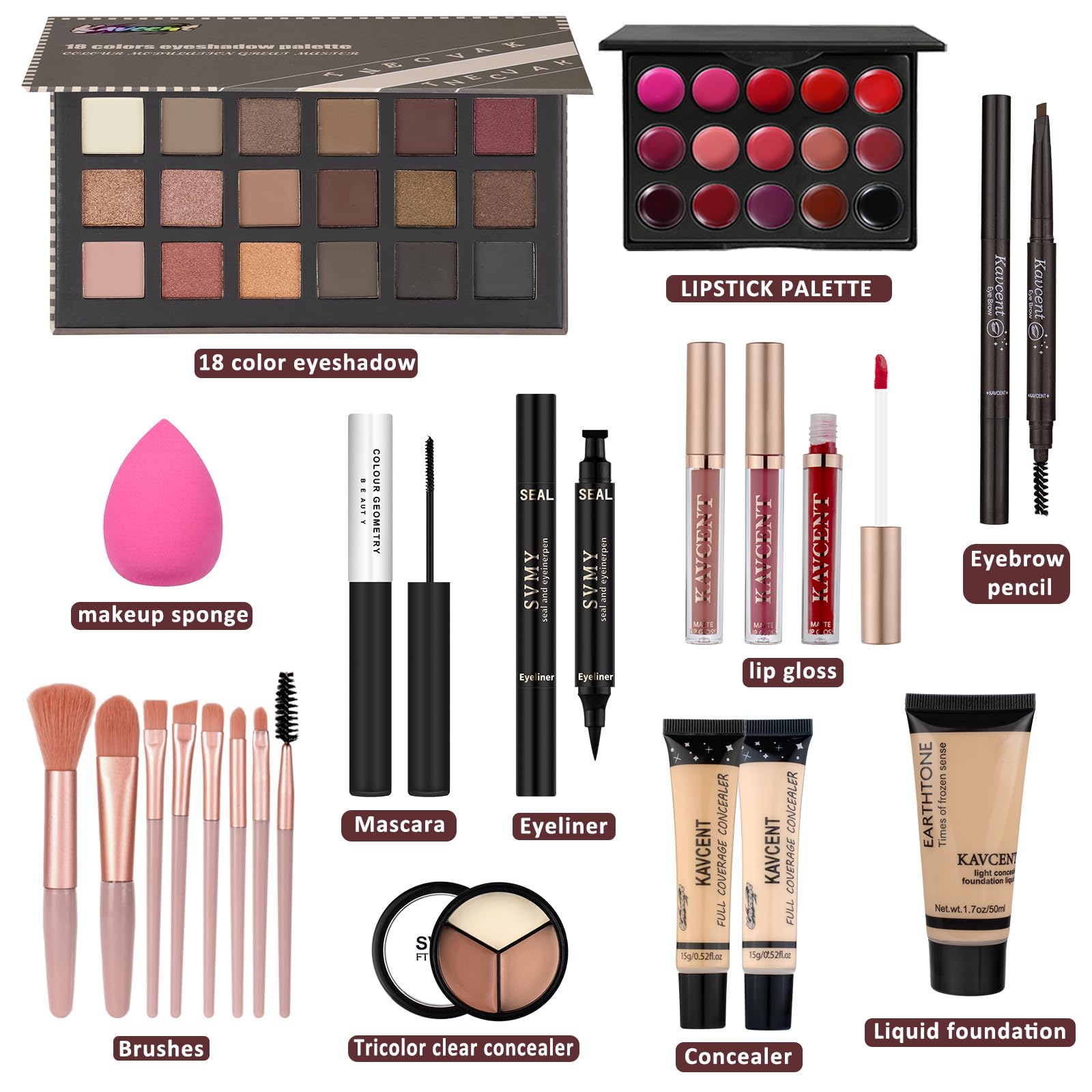 KAVCENT eyeshadow palette closeup shows versatile colors for day to night looks.