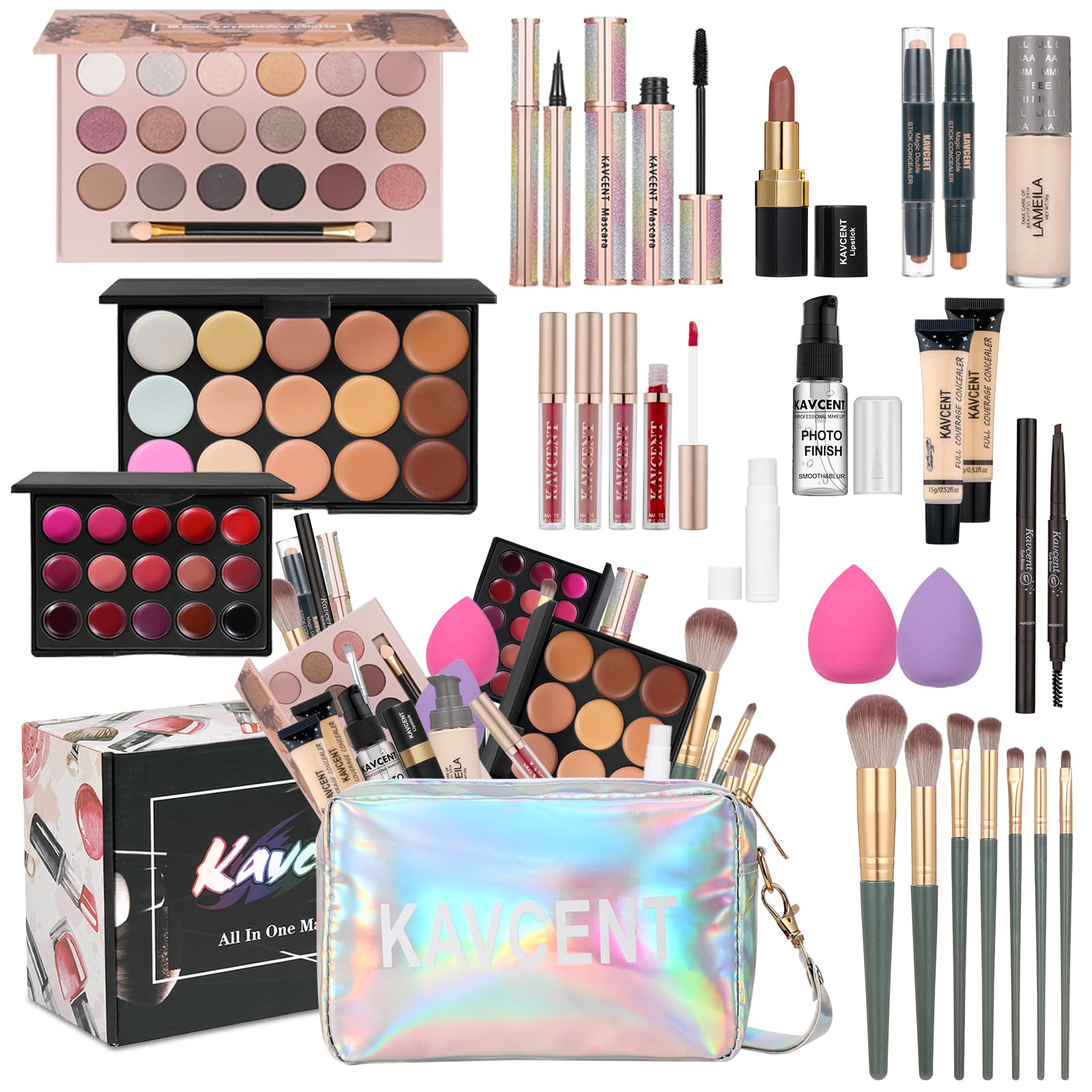 KAVCENT all-in-one makeup kit on display for beginners and teens