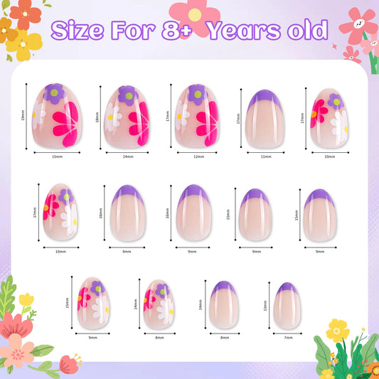 Kawyehu almond-shaped press-ons in three cute designs for girls.