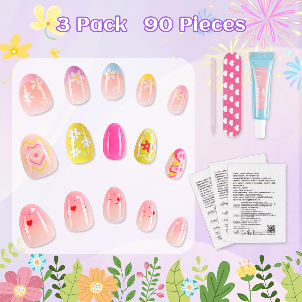 Kawyehu almond-shaped kids nails for ages 8-12 with comfortable fit.