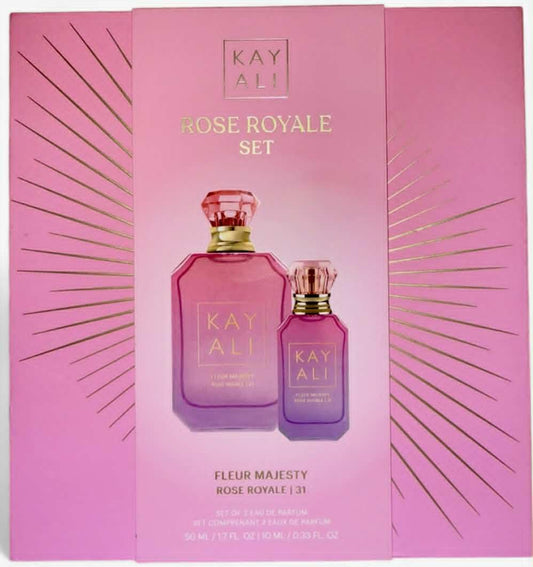 Kayali Fleur Majesty Rose Royale bottle showcases lush rose notes for everyday elegance.