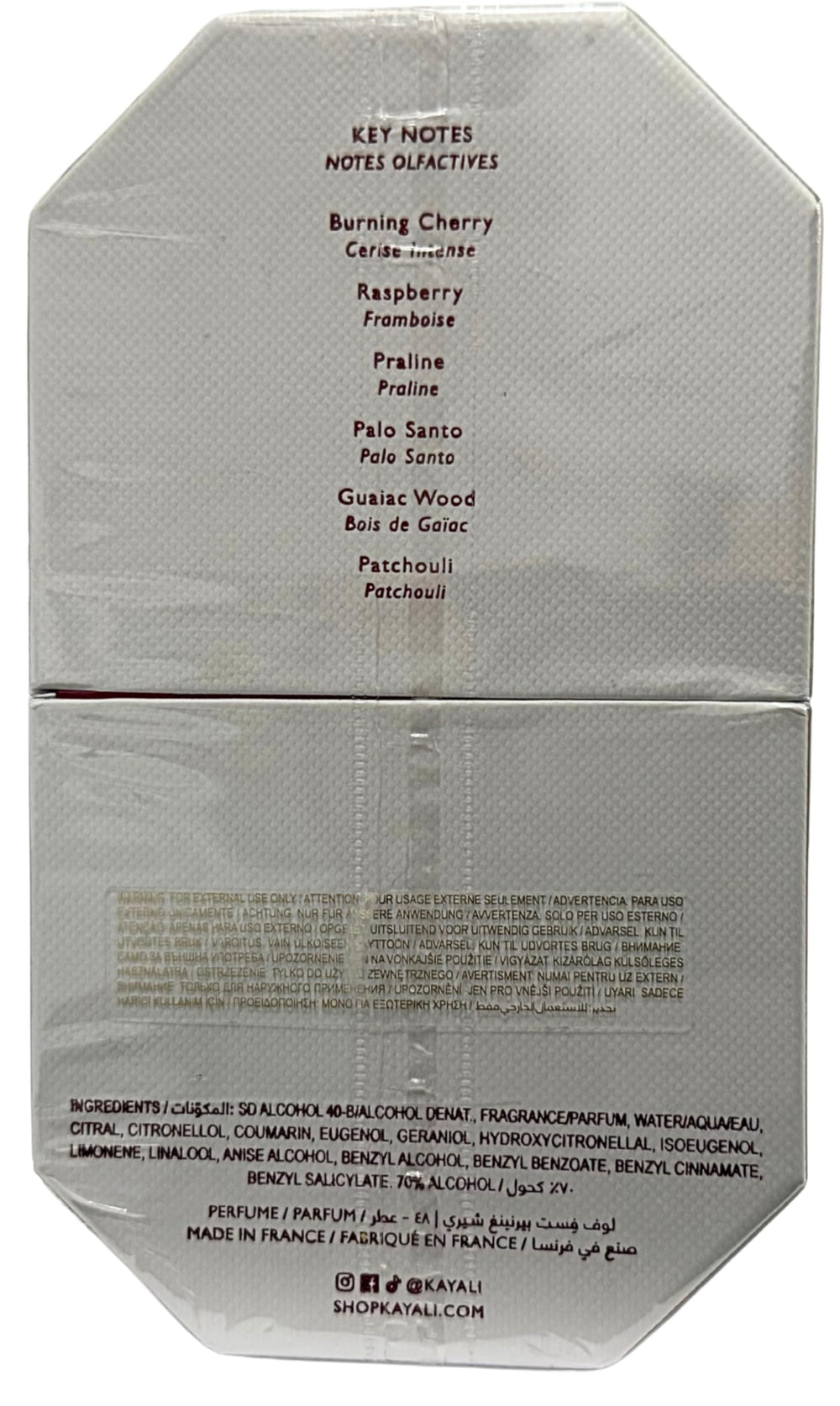 Kayali Lovefest Burning Cherry 48 elegant packaging ideal for gifting or date-night prep.